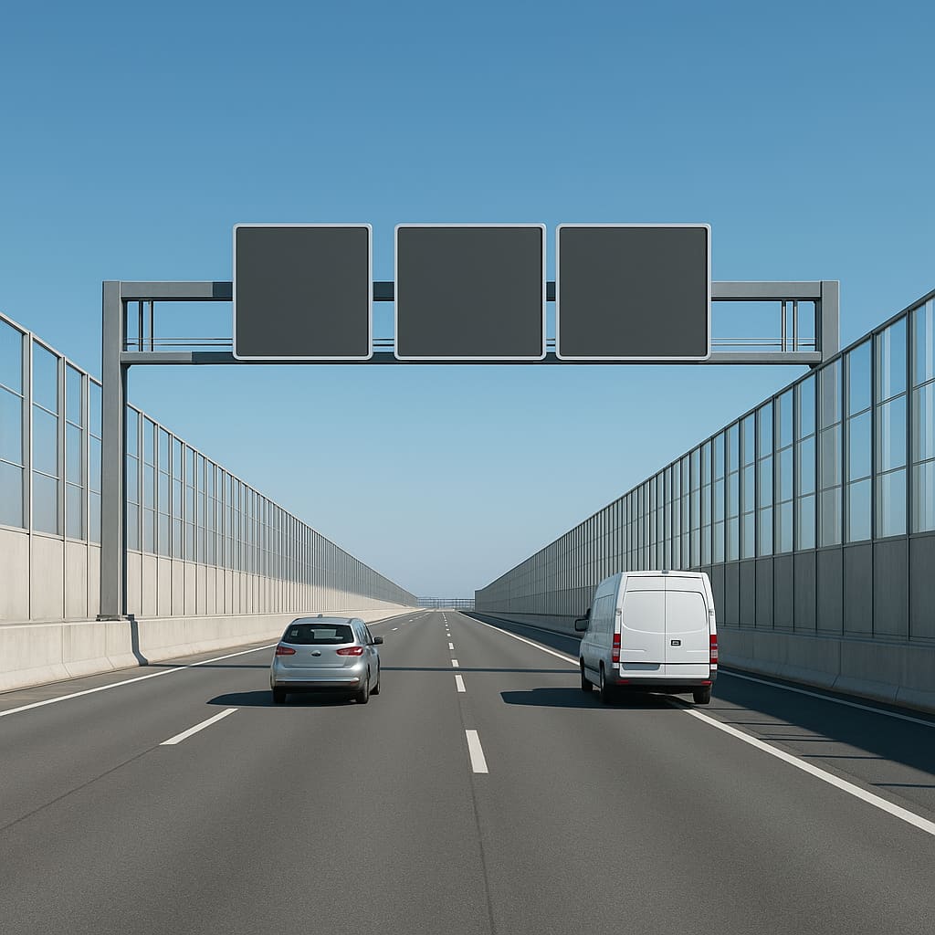 Autobahnkorridor in Deutschland oder Österreich mit klarer Beschilderung für den grenznahen Verkehr